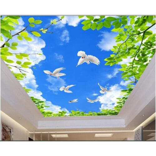 3d wallpaper custom mural non-woven 3d The blue sky white clouds white dove leaves ceiling murals photo 3d wall mural wallpaper