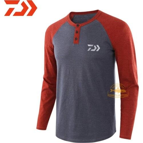 2020Daiwa Spring and Autumn New Mens Round Neck Long Sleeve Fishing T-shirt Outdoor Sports Plus Size Casual Loose T-shirt