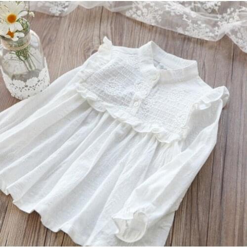 New Summer Spring Girls Blouses Cotton Solid White Shirts Dresses Baby Kids Girls Princess Blouse Children Girls Baby Clothes