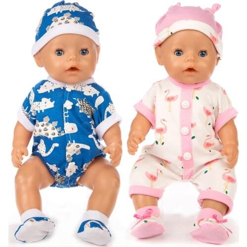 Doll Clothes 18 Inch Girl Doll Bird Pattern Footed Pajamas Fashion Dolls Dress Clothes Mini Doll Pajamas Casual Outfit Kids Toys