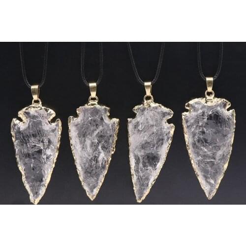 Natural Clear Crystal Necklace Women Men Punk Healing Stone Jewelry Rough Arrowhead Point Pendulum White Quartz Crystal Necklace