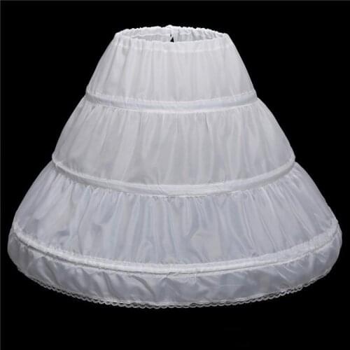 Fit 6~14Y Girl Children Petticoat A-Line 3 Hoops One Layer Kids Crinoline Lace Trim Flower Girl Dress Elastic Waist Underskirt