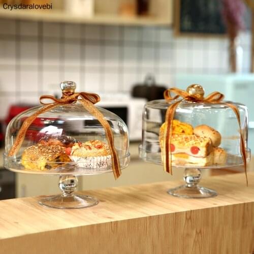 Western-style Cake Tray Transparent Glass Cover Glass Trays Household Cake Tray Fruit Dessert bowl with Lid Storage Tray