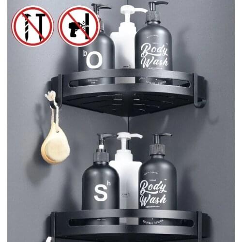 Bathroom Shelf Organizer Wall-Free Punching Shower With Hook Storage Rack Toilet Vanity Stainless Steel kitchen Accessoriees