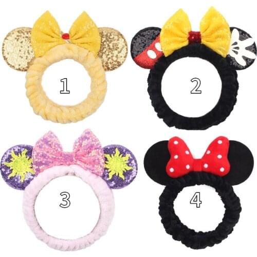 Mickey Mouse Ears Headband Wash Face Hair Holder Hairbands Soft Warm Coral Fleece Bow For Women Girls Turban Hair Accessories