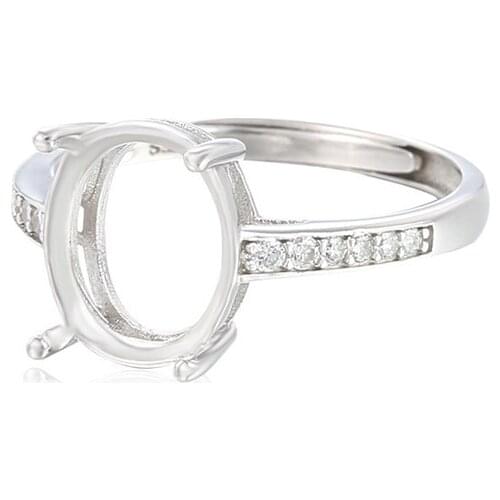 Ring Blank for 7x9mm/9x11mm Oval Cabochons Ring Setting White Gold Plated 925 Silver Zircon Adjustable Ring SR0208