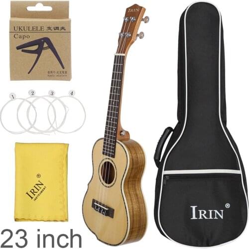23 Inch Veneer Spruce Wood Ukulele Hawaiian Small Guitar Bevel Design with Gig Bag Capo Strings Cleaning Cloth Accessories