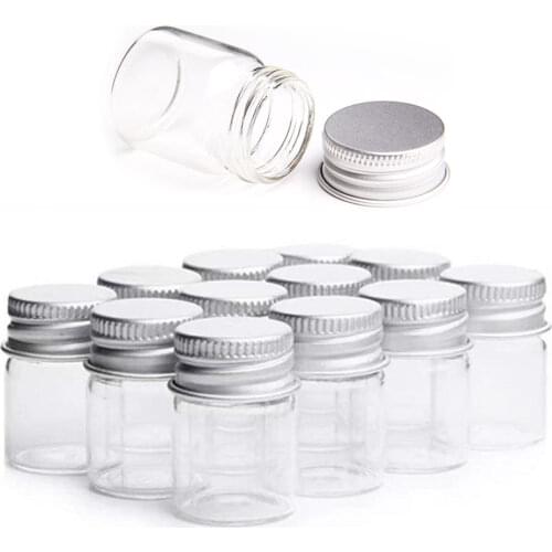 12Pcs Glass 5ML Jar Bottles With Aluminum Cover Shisha Tobacco Herb Storage Box Case Smoking Cigarette Accessories Kitchen Jars