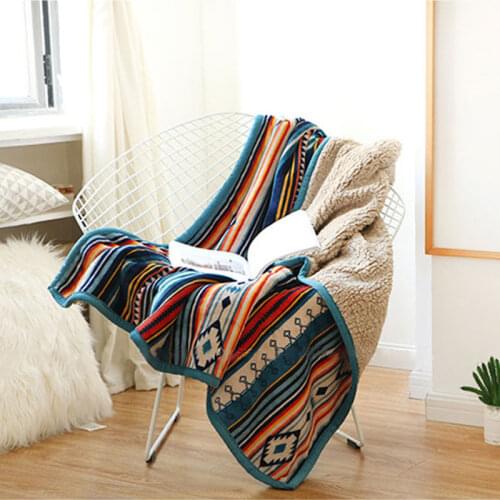 SJ Super Soft Retro Flannel Fleece Sherpa Bohemian Couch Throw Blanket For Sofa Portable Blanket Car Cover Travel