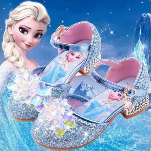 Disney Baby Princess Shoes Sequins Sandals With High Heel Frozen Girls Dance Shoes Summer Sandals Elsa Shoes