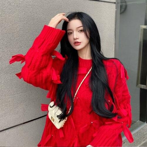 O Neck Bow Design Knit Sweater Women Pullover Long Sleeve Solid Blusas Winter 2021 New Loose Sueter Feminino All Match