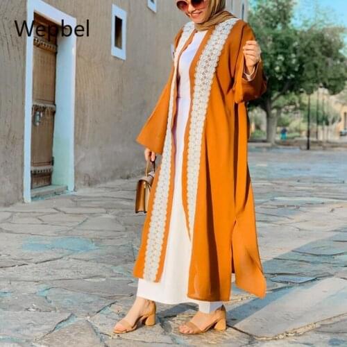 Wepbel Turkish Kaftan Islamic Clothing Muslim Abaya Cardigan Womne Long Sleeve Large Coat Djellaba Dress Fashion