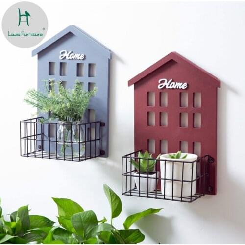 Louis Fashion Home Iron Art Small House Flower Rack Living Room Decoration Storage Rack Bedroom Wall Hanging Basket
