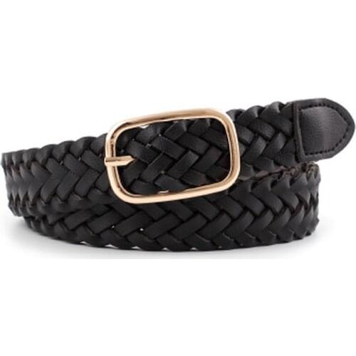Womens PU Leather Braided Belt Golden Square Pin Buckle Belt New Fashion Causal Jeans Dress Waistband 2.3cm Thin Belt