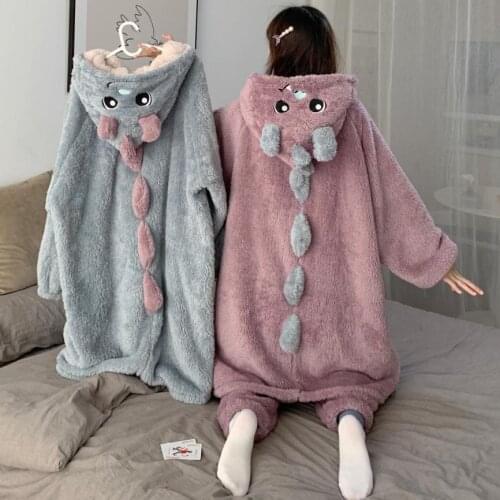 Ladies pajamas autumn winter coral velvet robe thickened night gown comfortable bathrobe casual home wear sexy nightwear