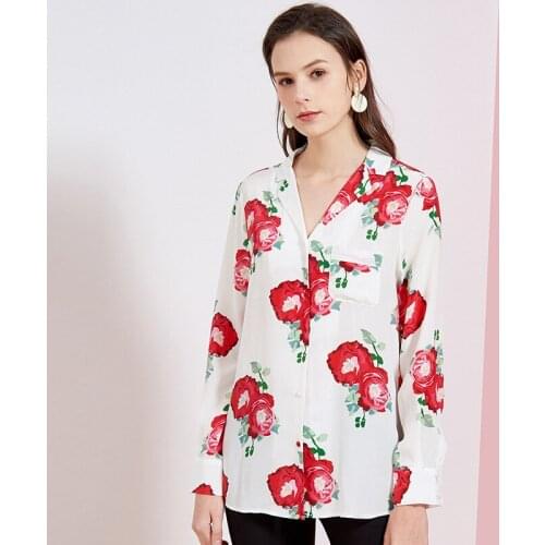 Womens Blouses and Tops Silk white red Floral Printed Office Formal Casual Shirts Plus Large Size Spring Summer Sexy Haut Femme