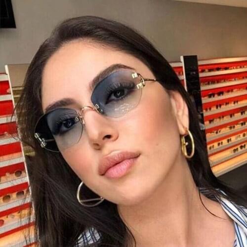 FEISHINI Retro Sunglasses Women Brand Designer Fashion Rimless Gradient Glasses Polygon Cutting Lens Ladies Frameless Eyeglasses
