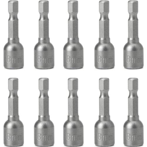 10 Pcs Magnetic Nut Driver Set 8mm 5/16" Socket Adapter Hex Drill Bit