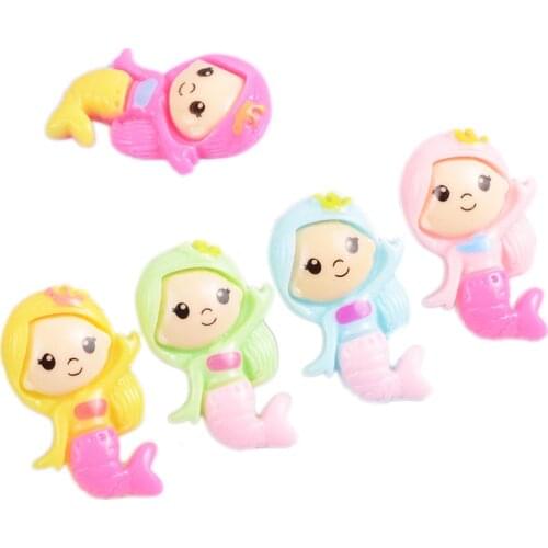 20Pcs 15*25mm Mini Mermaid Resin Figurines DIY Crafts Flatback Scrapbook Decor Kids Hair Accessories Ornaments Accessories