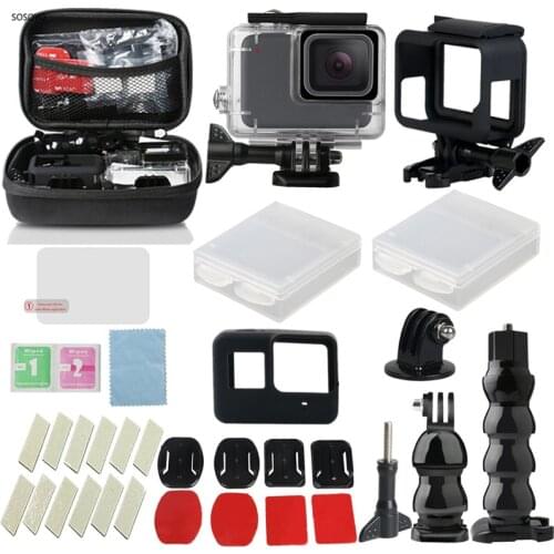 31 in 1 Waterproof shell Silicone Case Protective frame Small storage bag Set For Gopro Hero 7 Silver & White Sports Camera