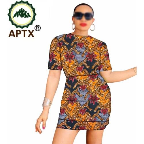 African Clothing For Women Floral Dress Dashiki Ankara Style Knee Length Short Sleeve Crew Neck Sexy Skirt Pure Cotton Casual