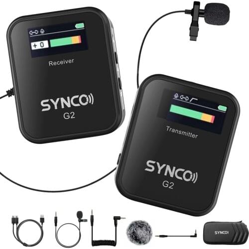 SYNCO G2 A1 2.4GHz-Wireless-Lavalier-Microphone-System for Smartphone Laptop DSLR Camera Realtime Monitoring 70M Transmission