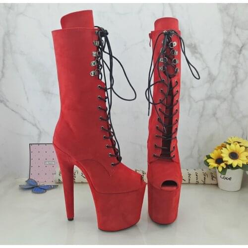 Leecabe RED Suede 20CM Pole dancing shoes High Heel platform Boots open toe Pole Dance boot