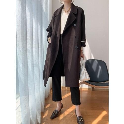 Double Sided Cashmere Overcoat Womens Mid Long 2021 New Autumn and Winter British Style High End Foreign Style Wool Overcoat