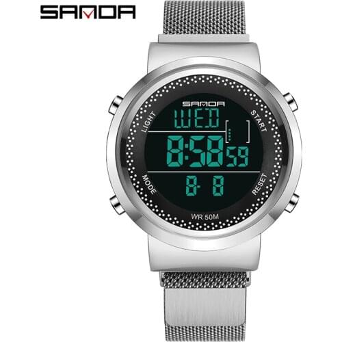 Sanda mens watch ladies fashion digital watch porous breathable ultra-thin LED waterproof couple electronic watch sports