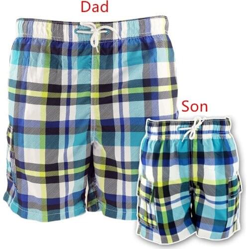 Funfeliz Father Son Swimming Trunk Family Mathcing Clothing Plaid Men Swimwear Boys Board Shorts Parent-child swimsuit Beachwear