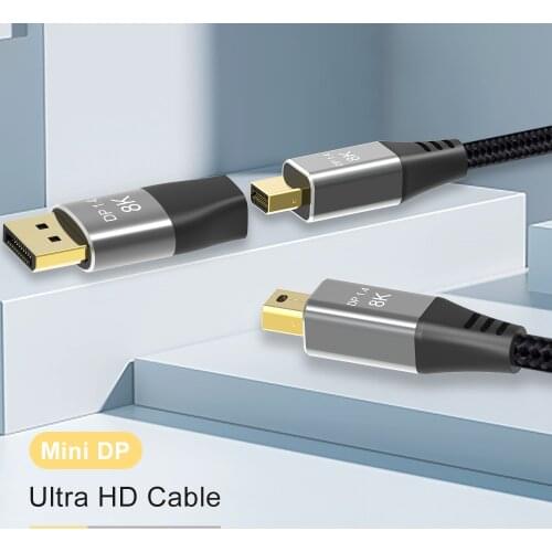 Mini DP to Mini DP 8K Cable 8K(76804320)@60Hz 4K@120Hz with Mini DP Female to DP Male Connector DisplayPort 1.4 DP to Mini DP 2M