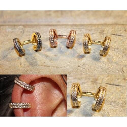 1 piece ear cuff micro pave clear cz two circle no piercing girl women ear bone clip on earring Gold
