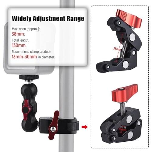 Multi-function Ball DSLR Camera Head Clamp Ball Mount Rig Magic Arm Super Clamp for Camera Cage Rig Monitor / LED Light / Mic