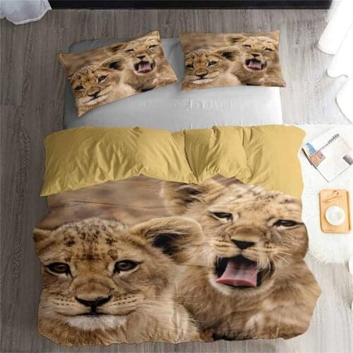 HELENGILI 3D Bedding set Lion Print Duvet cover set lifelike bedclothes with pillowcase bed set home Textiles #2-01