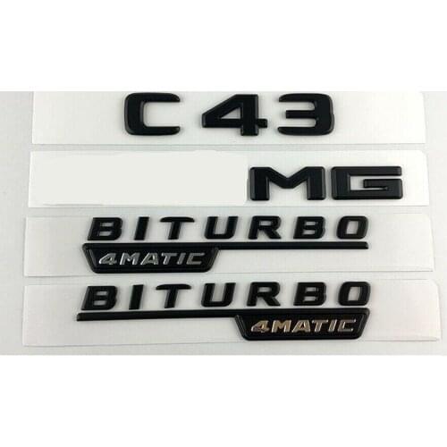 Matt Black C43 for AMG BITURBO 4MATIC Trunk Fender Badges Emblems for Mercedes