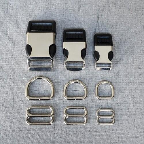 1 Set 15mm 20mm 25mm Metal Plastic Release D Ring Breakaway Buckle Tri-Glide Clasp For Dog Collar Sewing DIY Accessories