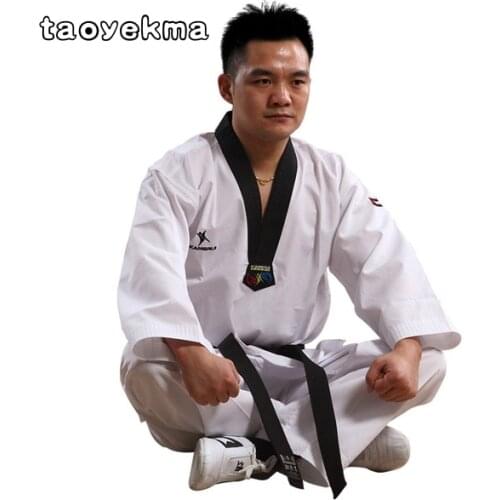 Moo TaeKwonDo Dobok Uniform Korea WTF Red Black or Black V-Neck TKD Uniforms Karate Clothes Taekwondo Uniform T23