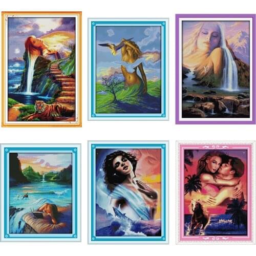 Woman and Nature DIY Character Pattern Cross Stitch Kits Aida 14CT 11CT Count Embroidery Set Needlework Home Decoration Painting