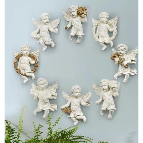 Set of 4 Cherub 3D Wall Hanging Statues, Angel Sculptures, Polyresin Figurines Two Tone Stone 4 Pcs