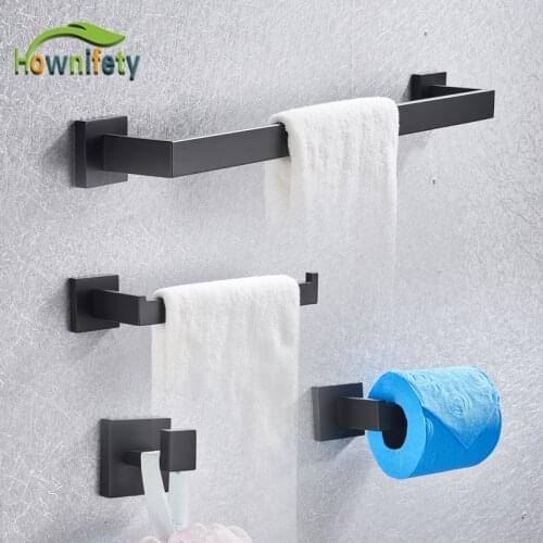Bathroom Hardware Sets Black Toilet Paper Holder Towel Rack Robe Hook Bath Hardware Sets Accessories Wall Mount