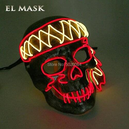 New Design DC-3V Sound Activated EL Wire Mask Cosplay Costume Props Light Up Glowing Mask For Terror Theme Party