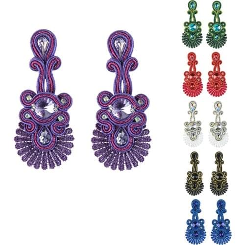 New Ethnic Style Leather Rhinestone Retro Pendant Earrings Charm Jewelry Female Handmade Pendant Earrings Party Birthday Gift