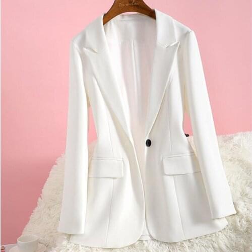 New Womens Blazer 2021 Autumn White Suit Female Coat Slim Fashion Professional Suits Lady Casual Black Outerwear Top