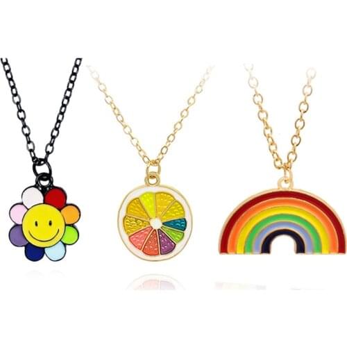 Cute Rainbow Sun Flower Sunflower Colorful Petals Pendant Necklace Charm For Women Girl Lady Jewelry Party Gift Unisex