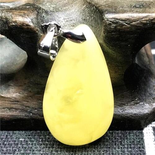 Genuine Natural Yellow Amber Pendant Jewelry For Woman Lady Man Silver Clear Crystal 24x14x5mm Water Drop Beads Gemstone AAAAA