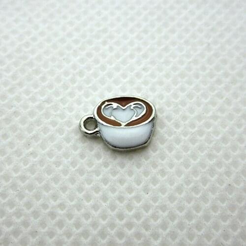 20pcs Heart Coffee Cup Floating Charms Living Glass Floating Memory Locket Charms Jewelry Drink Charms