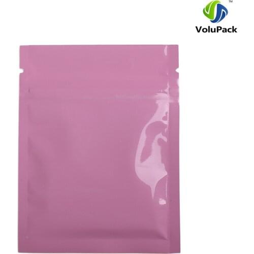 Custom Logo 7.5x10cm (3x4in) Tear Notch Aluminum Foil Plastic Flat Ziplock Package Bags Glossy Pink Zip Lock Bag Thick
