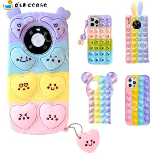 Push It Bubble Relieve Stress Case for Huawei P40 P30 Mate 40 30 Pro Honor 8X 9X Pro 10i 20i 10 Lite Fidget Toys Silicone Cover