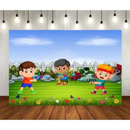 Photo Studio Props Photography Backdrop Cartoon Children Play Water Shot In The Yard Vinyl Background For Kids Birthday Party