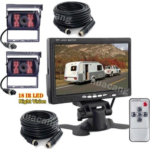 12V-24V 4Pin 7 Inch TFT LCD Backup Rear View Monitor + 2x Waterproof Night Vision Vehicle Reversing Reverse Camera for Bus Truck